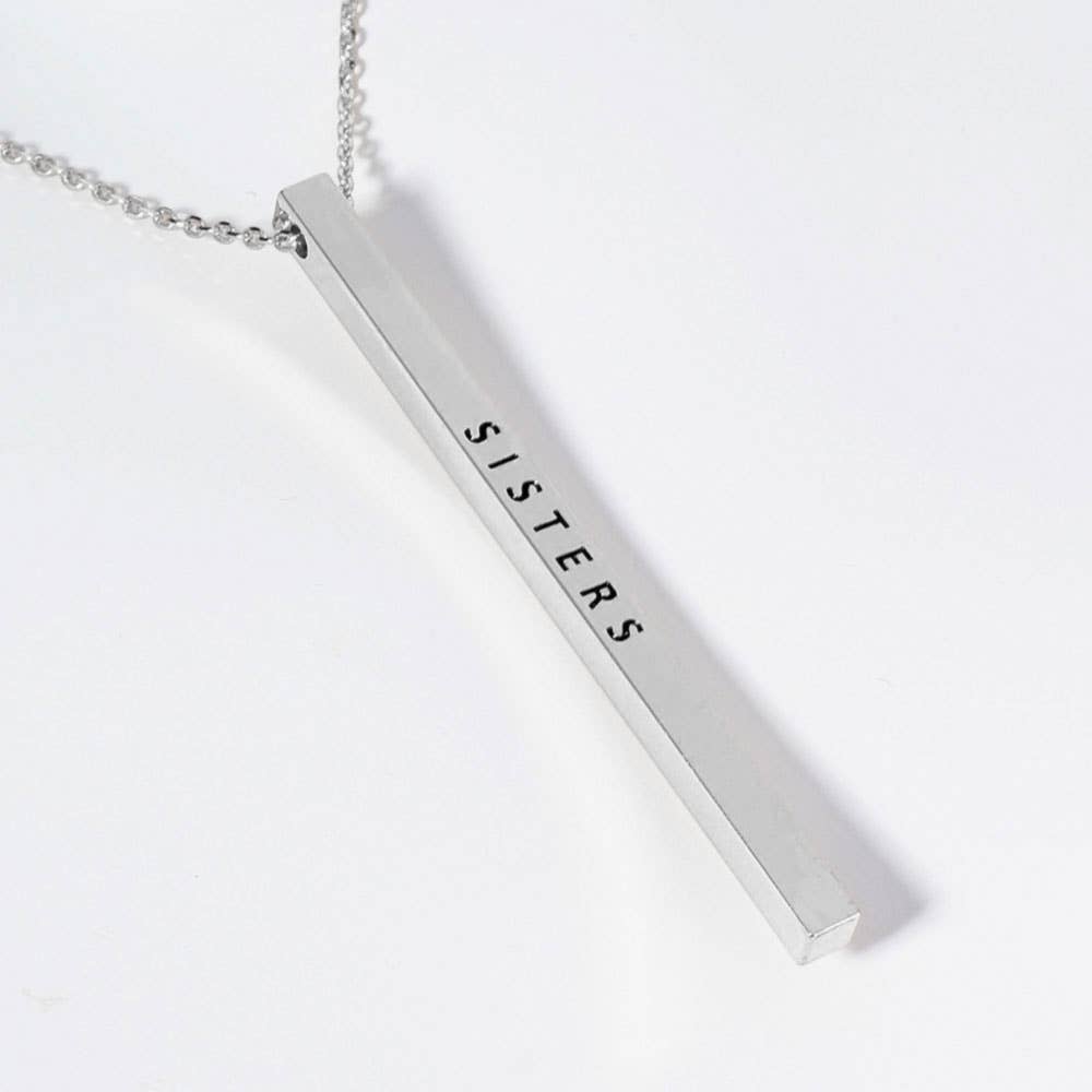 SISTERS Brass Metal Bar Pendant Necklace: Montana Boho Western Spirit Jewelry