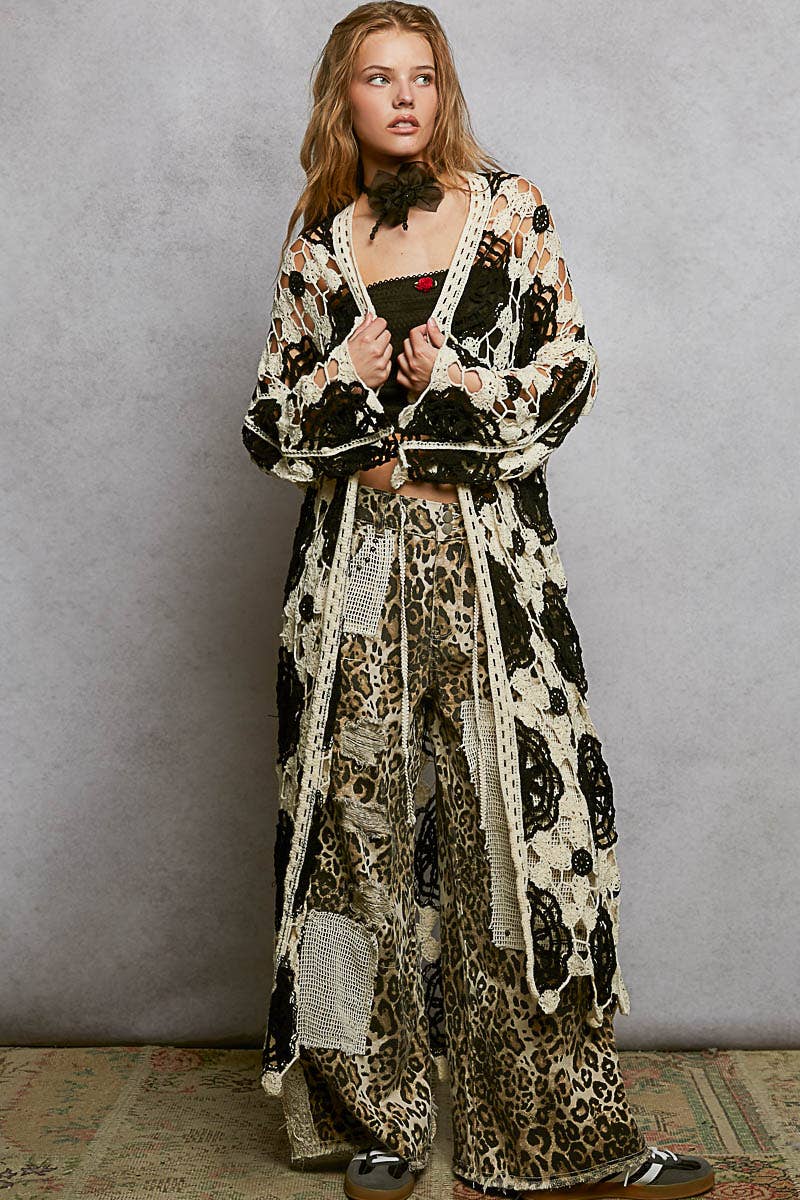 Maxi Long Sleeve Crochet Open Cardigan