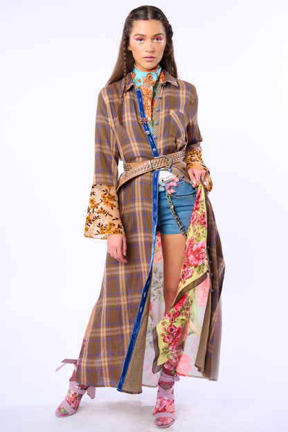 BoHo Fashion: Anna Button Up Shirt Dress | Plaid Maxi | Peacock Print