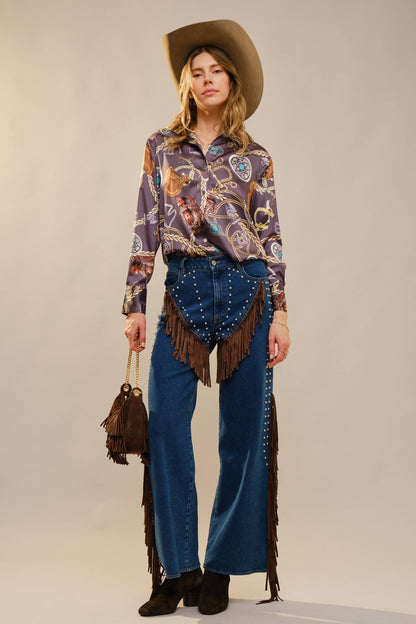 Montana Boho Western Spirit: Motif Printed Button Down Shirt