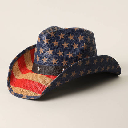 Liberty Star Western Straw Cowboy Hat (Blue/Tan Theme)