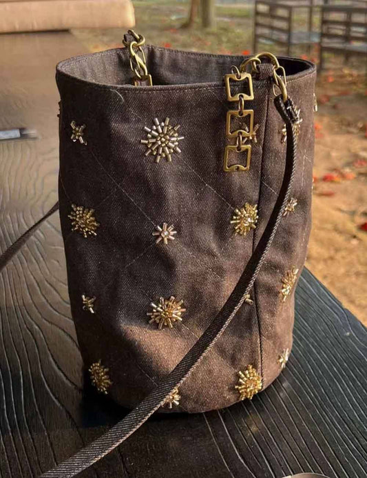 Boho & Free-People Loving Style: Studded Denim Shoulder Bucket bag