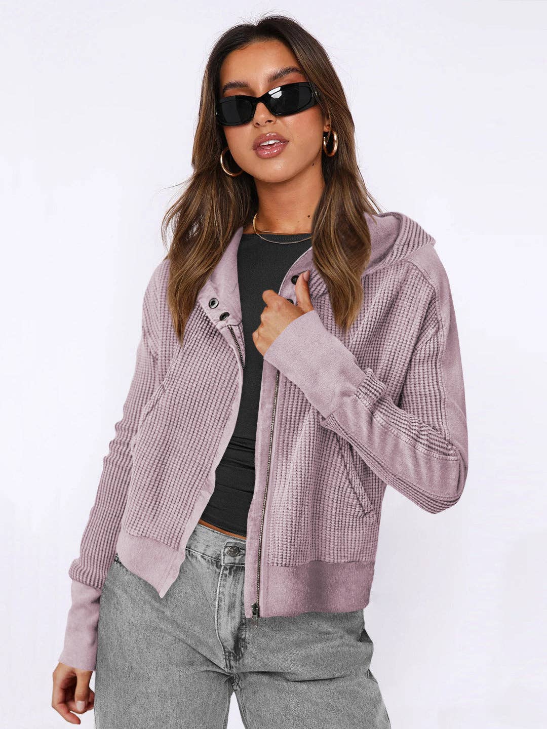 Montana BOHO: Hooded Zipper Sweater, Spliced Lazy Style Knitted Jacket