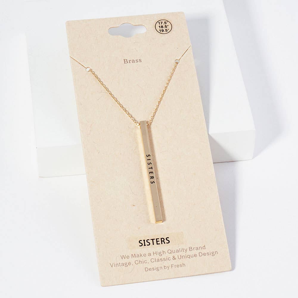 SISTERS Brass Metal Bar Pendant Necklace: Montana Boho Western Spirit Jewelry