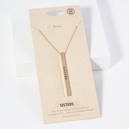 SISTERS Brass Metal Bar Pendant Necklace: Montana Boho Western Spirit Jewelry