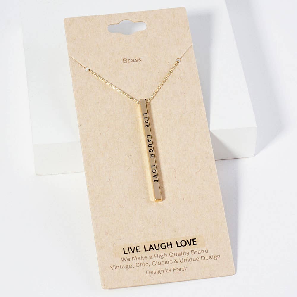 Live, Laugh,& Love—Brass Metal Bar Pendant Necklace: Montana Boho Western Spirit Jewelry: