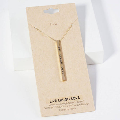 Live, Laugh,& Love—Brass Metal Bar Pendant Necklace: Montana Boho Western Spirit Jewelry: