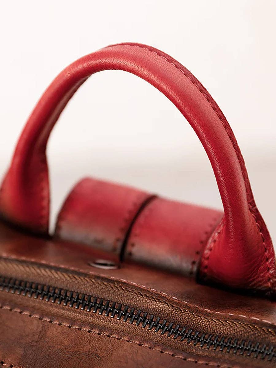 Casual Travel Color Matching Leather Backpack BROWN