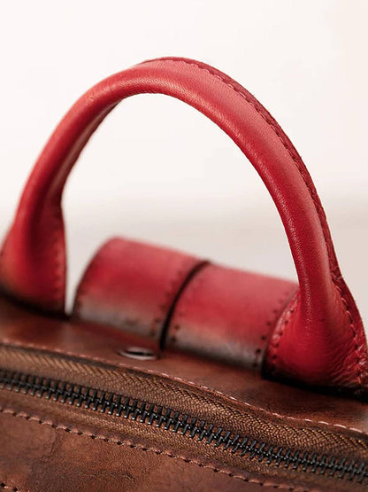 Casual Travel Color Matching Leather Backpack BROWN