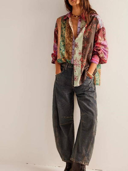 Bohemia Chic Vibe Floral (patchwork print button-up shirt)—Montana Boho Western Spirit Fashion: