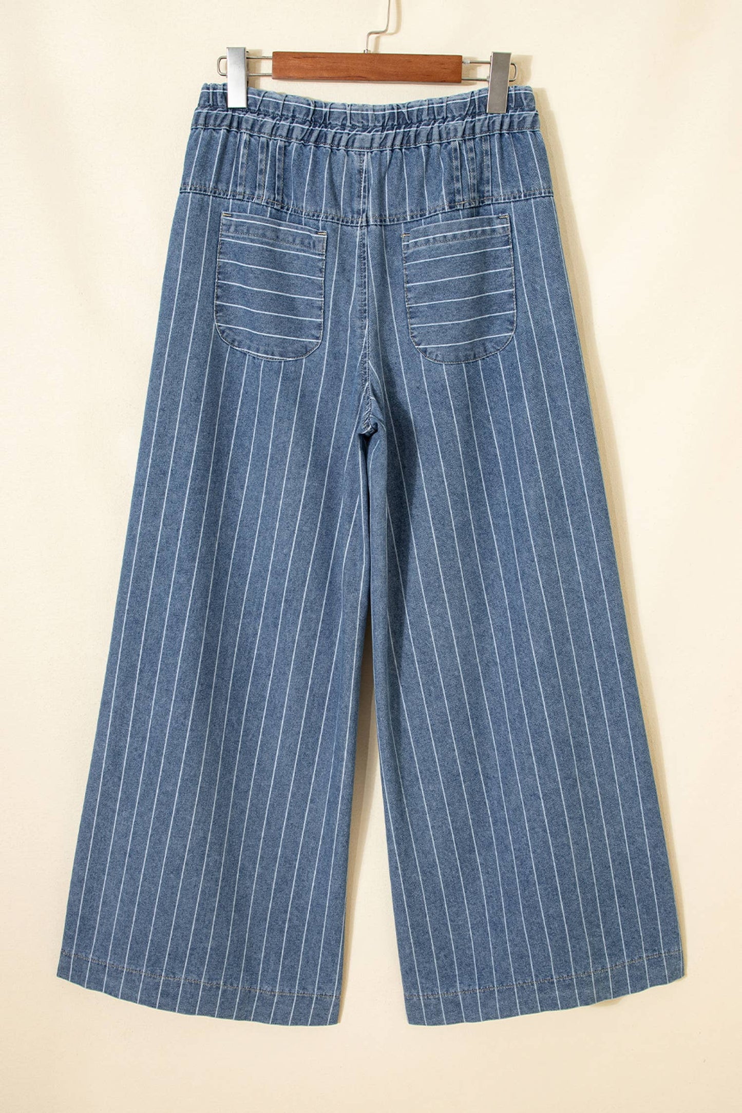 FREE SPIRIT DREAMER Series: Stripe Button Pleated Drawstring Waist Casual Wide Leg Jeans