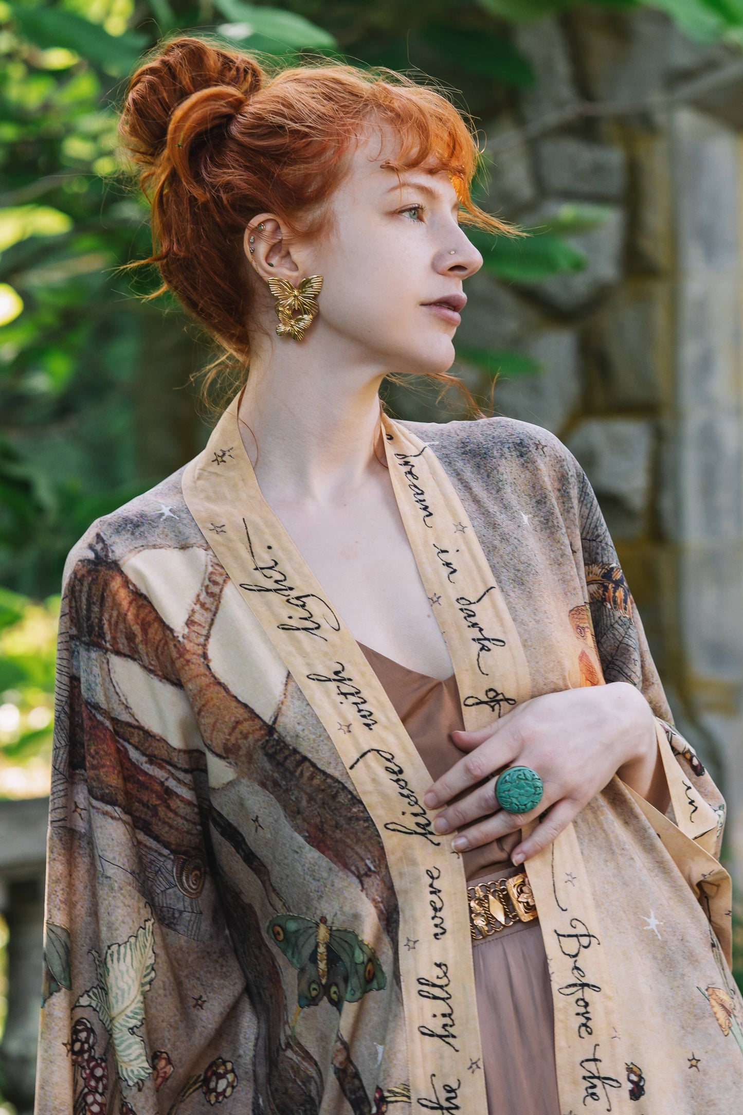 Duster: Lovelight Opera Duster Kimono Robe w/woodland deer & swallow