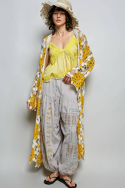 Maxi Long Sleeve Crochet Open Cardigan