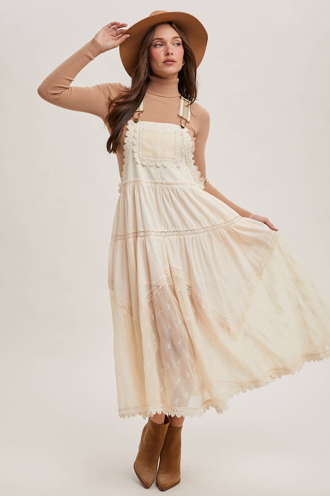 FREE SPIRIT DREAMER Series: LACE EMBROIDERED TULLE BIB MAXI DRESS