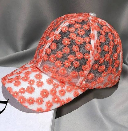 Boho Lace Mesh Cap Daisy Floral Baseball Cap