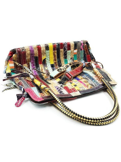 Montana Boho Western Spirit Fashion: This yummy fashion speaks to your boho western spirit, and this statement is a true Yellowstone-Vibe: Split-joint Striped Shoulder Sling Leather Bag