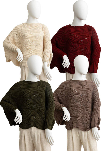 Ribbed Knit Pattern Poncho w/ Sleeves (Olive)