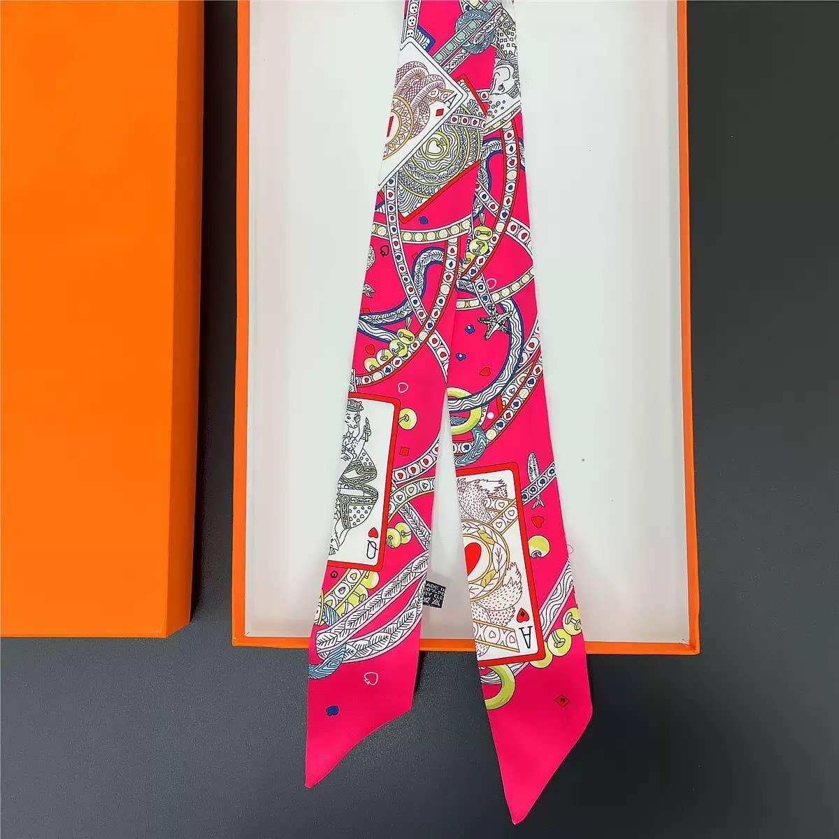 MULTI PATTERN SKINNY SCARF, Twillly Orange & Blue)