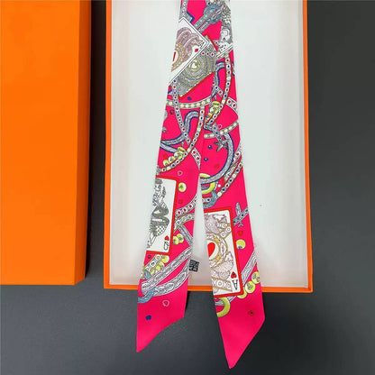 MULTI PATTERN SKINNY SCARF, Twillly Orange & Blue)