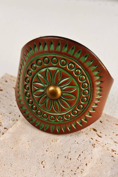 Embossed Leather Cuff – Textured Western Bracelet—Rocky Mountain Spirit Jewelry: