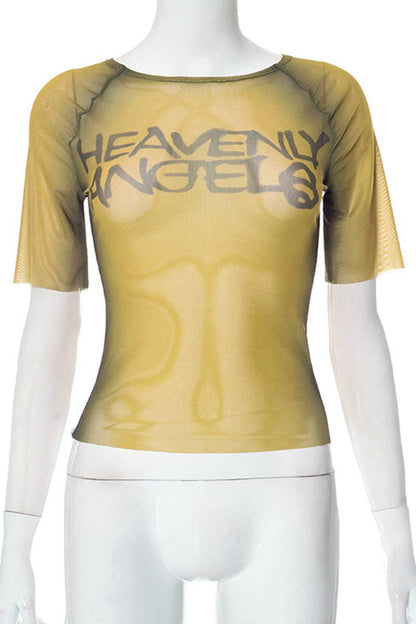 Graphic Sheer Short-Sleeve Top