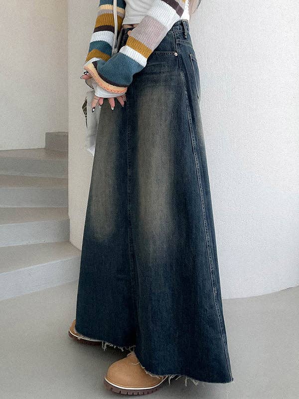 A-Line High Waisted Fringed Gradient Split-Joint Skirts: Montana Boho Western Spirit Fashion: