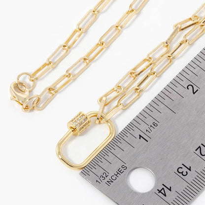 Gold Dipped CZ Carabiner Pendant Paperclip Chain Necklace