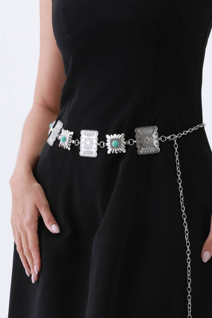 Vintage Western Geometric Belt-Square Turquoise Chain Waist