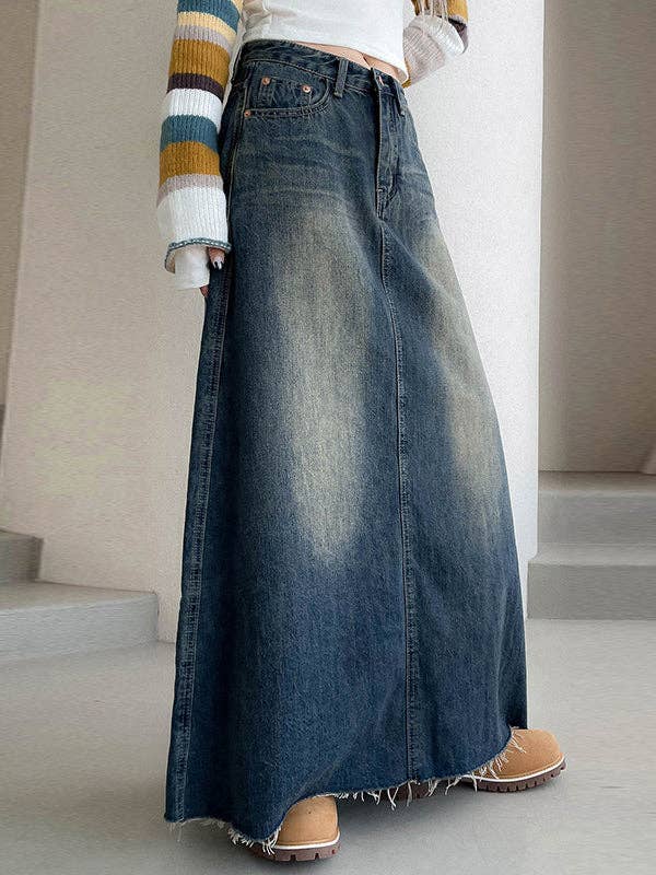 A-Line High Waisted Fringed Gradient Split-Joint Skirts: Montana Boho Western Spirit Fashion: