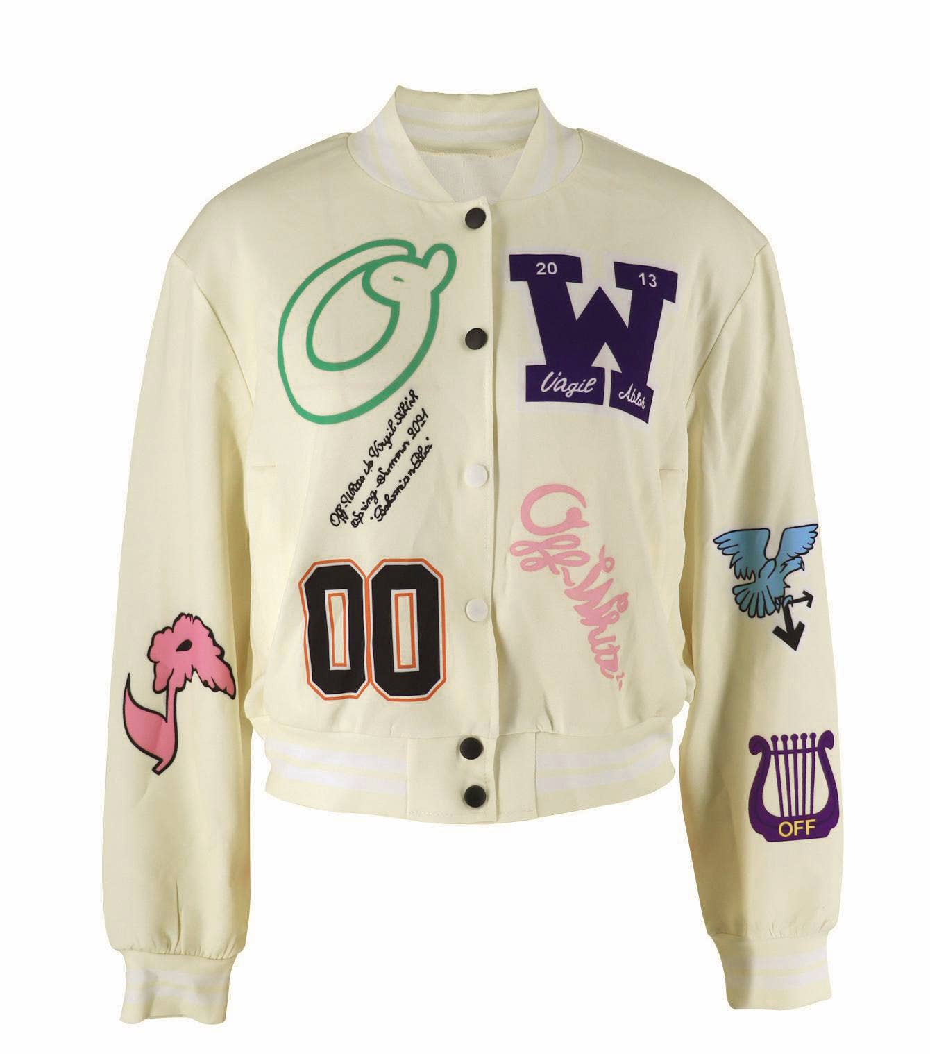 Be A Showstopper: Stylish graphic print bomber jacket (Creme Background)