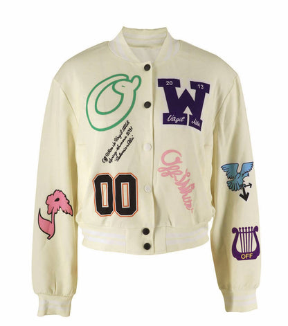 Be A Showstopper: Stylish graphic print bomber jacket (Creme Background)
