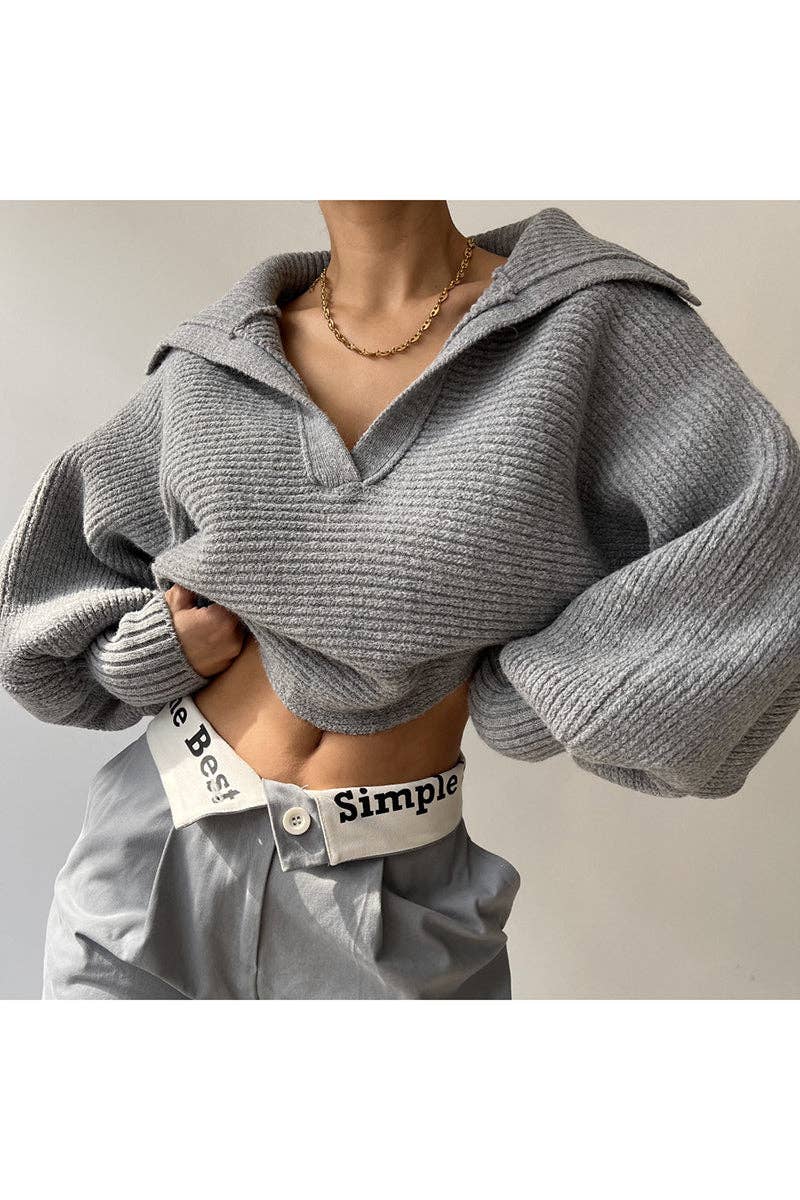 Cozy Ribbed V-Neck Sweater (Creme & Pink)