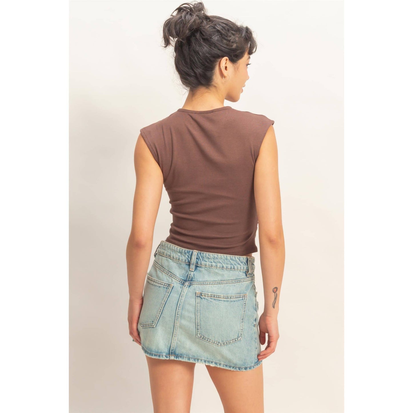 Ruched Waist Cap Sleeve Top