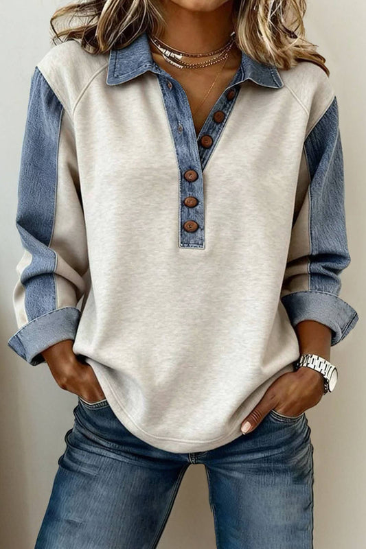 Montana Boho Western Spirit Fashion: Patchwork Collar Half Button Top