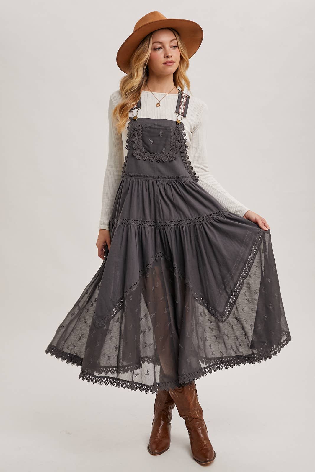 FREE SPIRIT DREAMER Series: LACE EMBROIDERED TULLE BIB MAXI DRESS