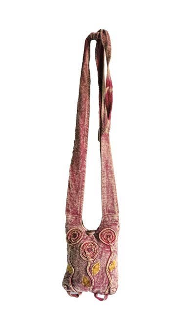 FREE SPIRIT DREAMER Series: Light Purple Cotton Crossbody Bag with Hand-Woven Flower