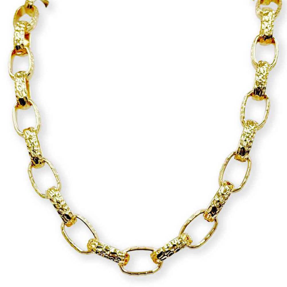 TEXTURED OVAL LINK CHAIN NECKLACE, Gold Chunky Chain
