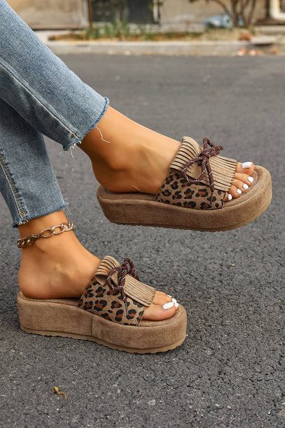 Montana Boho Western Spirit Shoes: Leopard Faux Suede; Lace-up Detail Platform Sandals