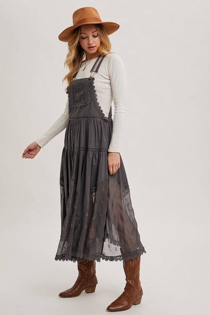 FREE SPIRIT DREAMER Series: LACE EMBROIDERED TULLE BIB MAXI DRESS