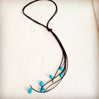 Leather Lasso Necklace with Turquoise Accents --Montana Boho Western Spirit Jewelry