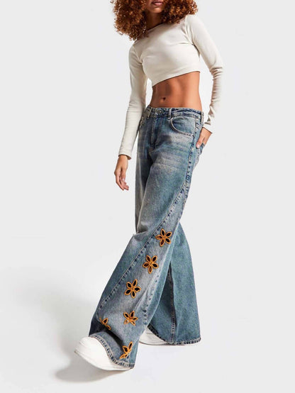 Floral cutout Embroidered Distressed jeans: FREE SPIRIT DREAMER Series: Boho & Free-People loving styles.