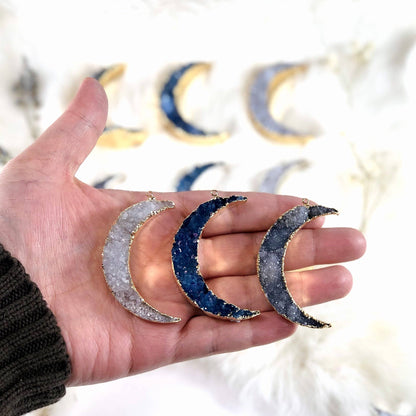 Druzy Moon Pendants with Electroplated 24k Gold/Silver Edge
