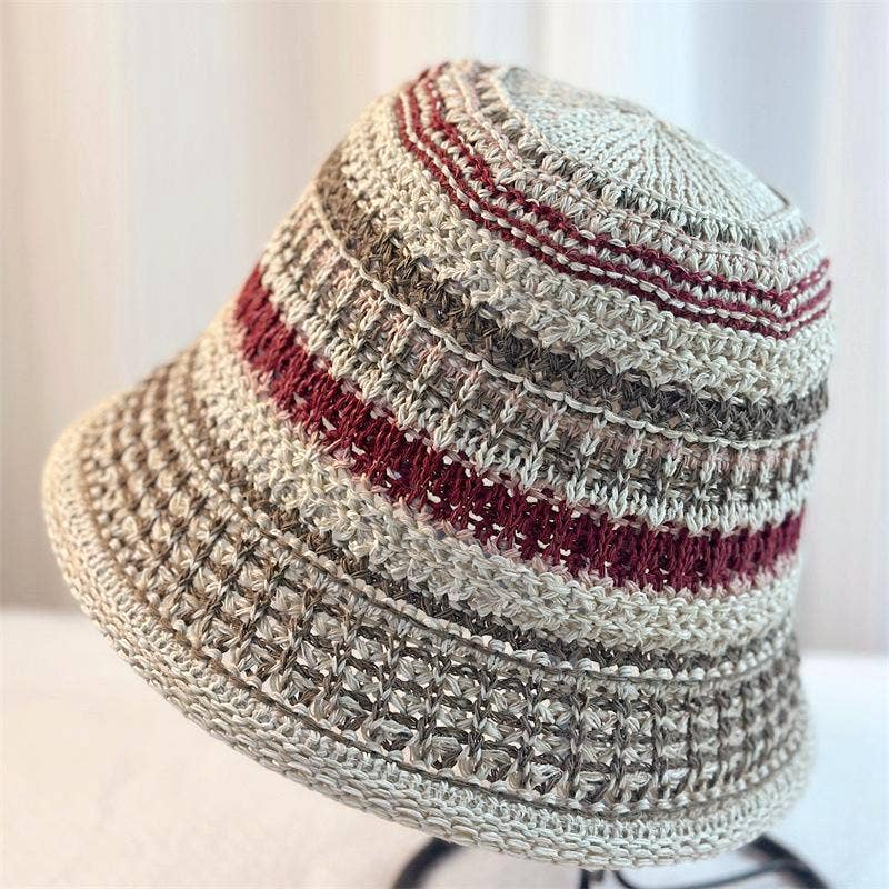 Boho Striped Straw Bucket Hat Breathable Sun Hat: Montana Boho Western Spirit Fashion