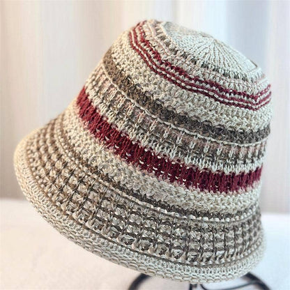 Boho Striped Straw Bucket Hat Breathable Sun Hat: Montana Boho Western Spirit Fashion