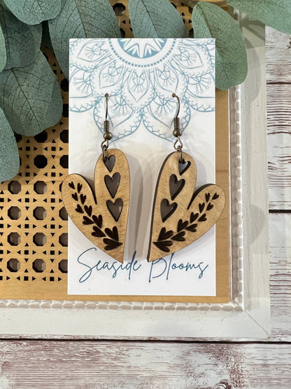 Boho HEART maple wood earring: Montana Boho Western Spirit Jewelry: