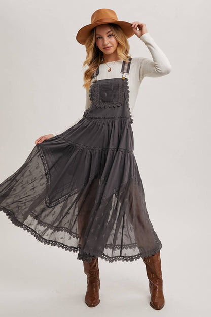 FREE SPIRIT DREAMER Series: LACE EMBROIDERED TULLE BIB MAXI DRESS