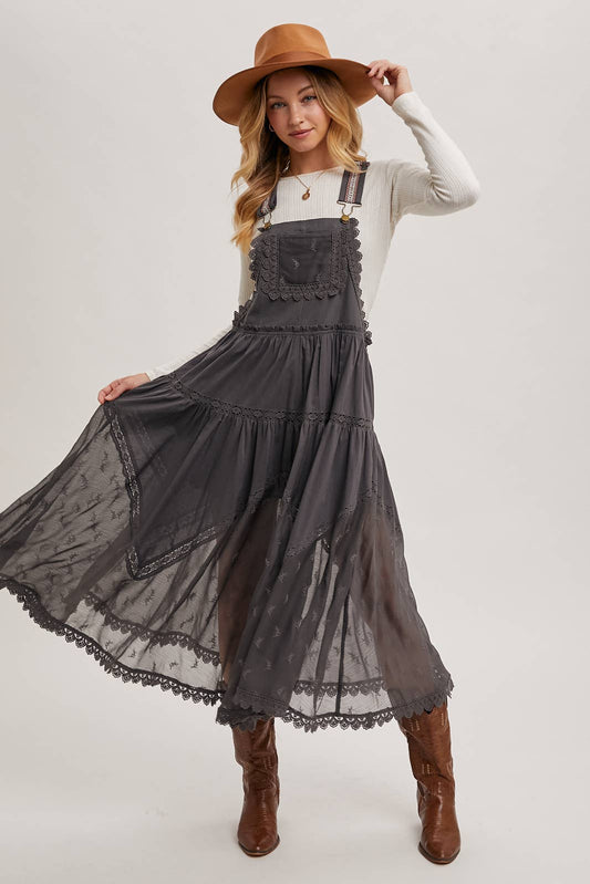 FREE SPIRIT DREAMER Series: LACE EMBROIDERED TULLE BIB MAXI DRESS