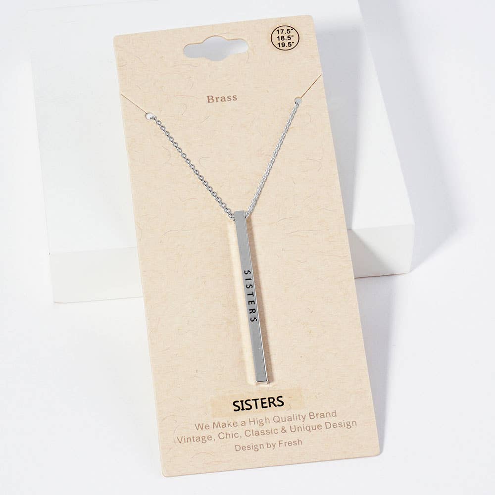 SISTERS Brass Metal Bar Pendant Necklace: Montana Boho Western Spirit Jewelry