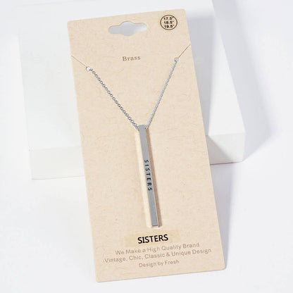 SISTERS Brass Metal Bar Pendant Necklace: Montana Boho Western Spirit Jewelry