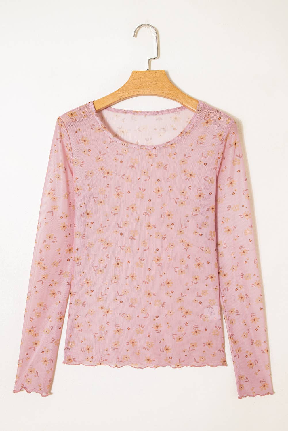 Montana Boho/Western Essentials: Vintage Floral Print Southern Style Mesh Long Sleeve Top